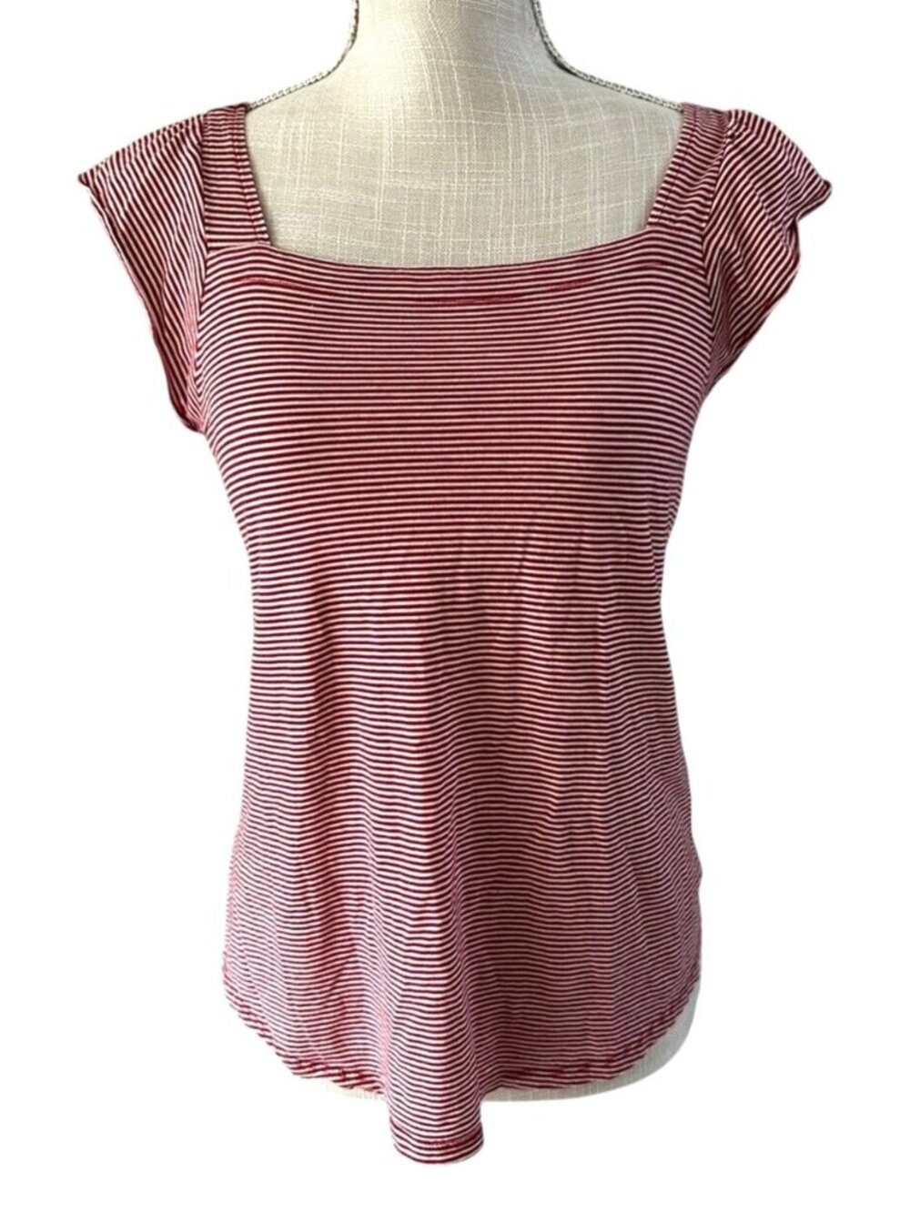 Loft Womens Red & White Striped Cap Sleeve Top Size SP